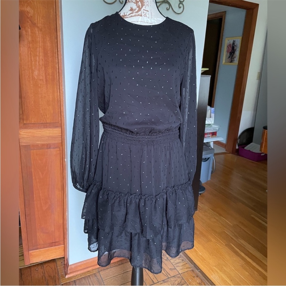 Express Smocked Waist Tiered Dress, Black, Size M - Picture 3 of 11